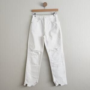 NEW Free People Tapered Baggy Boyfriend Distressed Straight leg Jeans White